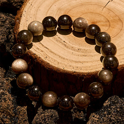 Olivenorma Armband mit Perlen aus natürlichem Silberobsidian, 6/8/10 mm