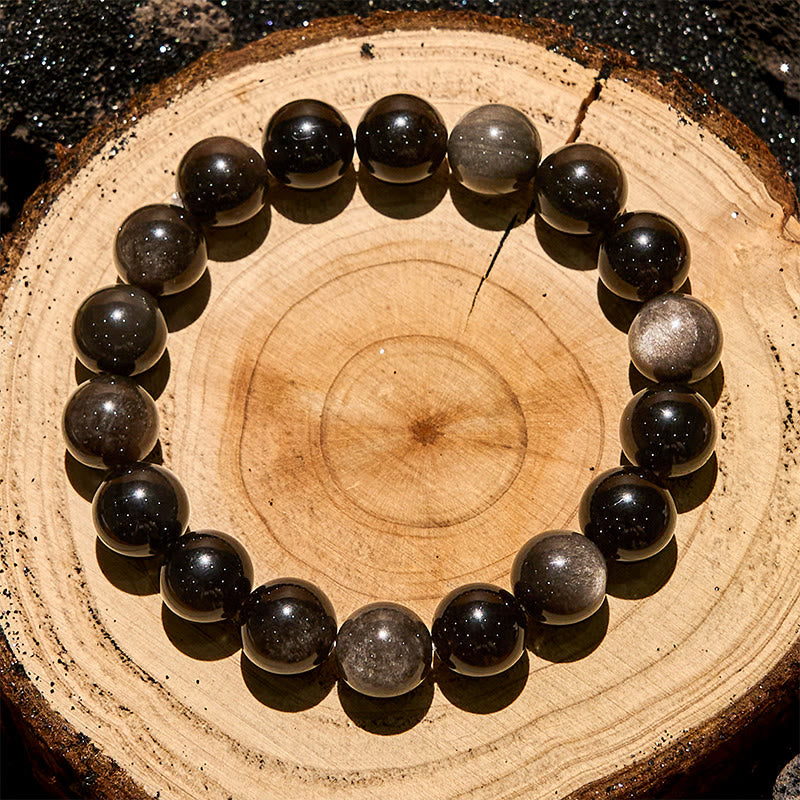 Olivenorma Armband mit Perlen aus natürlichem Silberobsidian, 6/8/10 mm