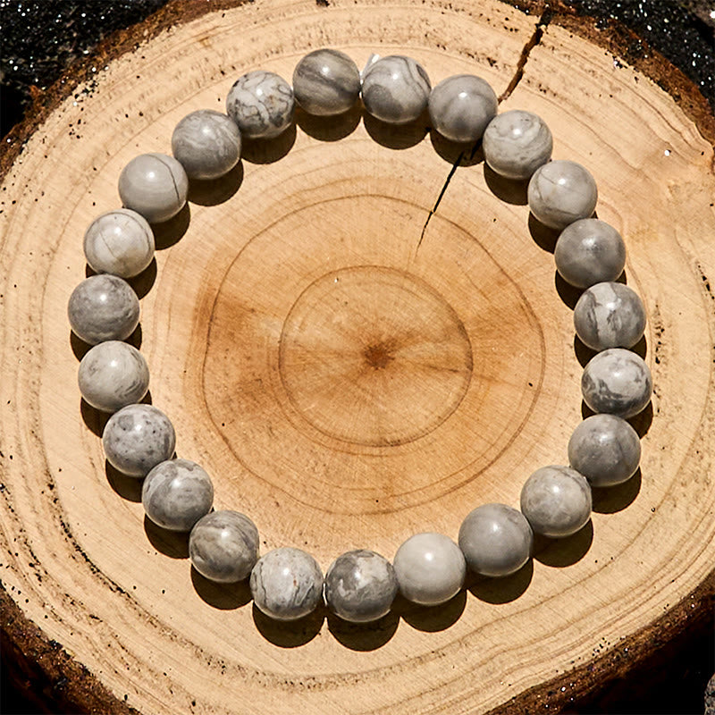 Olivenorma Perlenarmband aus natürlichem grauem Jaspis, 6/8/10 mm
