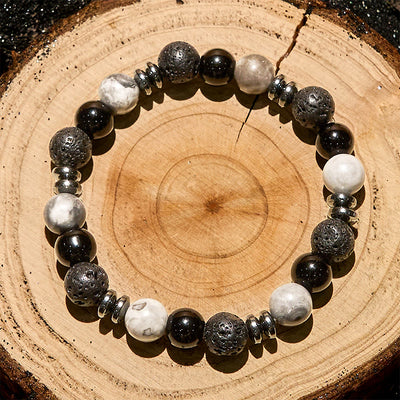 Olivenorma Tigerauge-Obsidian-Hämatit-Rollperlenarmband