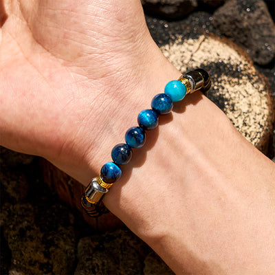 Olivenorma Armband mit blauen Tigeraugen-Obsidian-Hämatit-Perlen