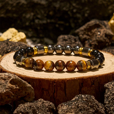 Olivenorma Armband mit blauen Tigeraugen-Obsidian-Hämatit-Perlen