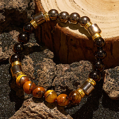 Olivenorma Armband mit blauen Tigeraugen-Obsidian-Hämatit-Perlen