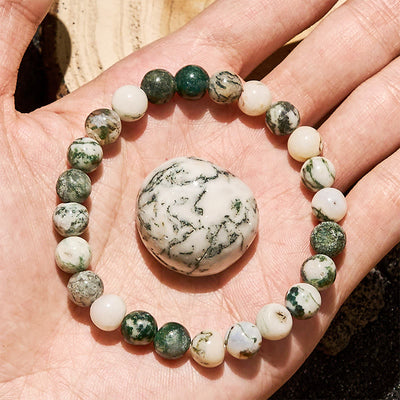 Olivenorma Armband aus natürlichen Moosachatperlen, 8 mm