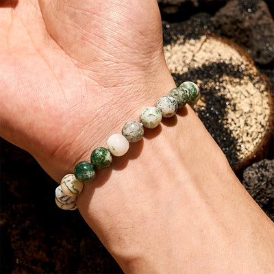 Olivenorma Armband aus natürlichen Moosachatperlen, 8 mm