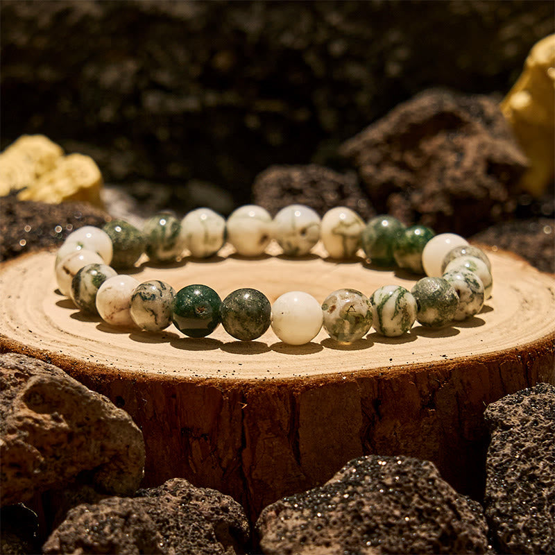Olivenorma Armband aus natürlichen Moosachatperlen, 8 mm