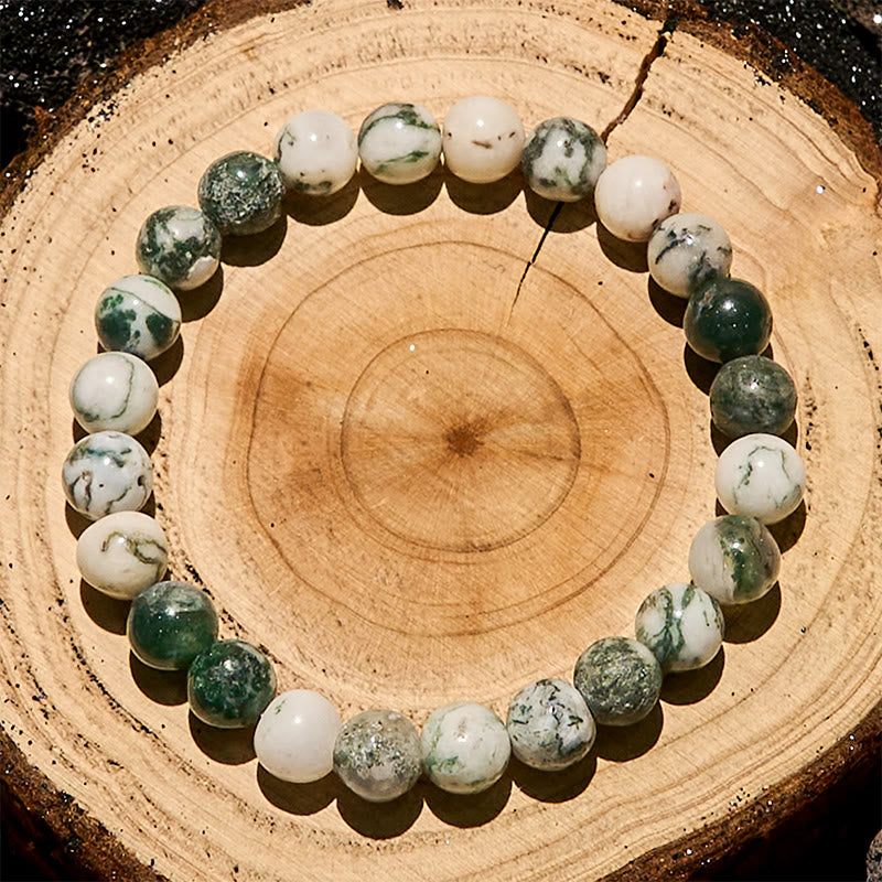 Olivenorma Armband aus natürlichen Moosachatperlen, 8 mm