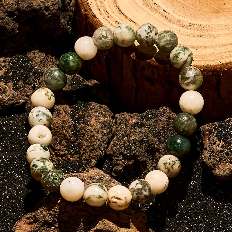 Olivenorma Armband aus natürlichen Moosachatperlen, 8 mm