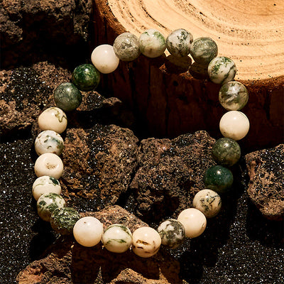 Olivenorma Armband aus natürlichen Moosachatperlen, 8 mm