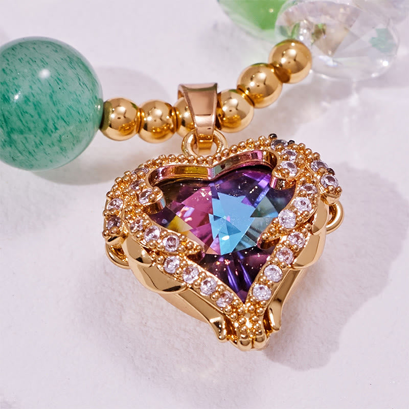 Olivenorma Armband mit Herzanhänger aus klarem Glas mit grünem Aventurin