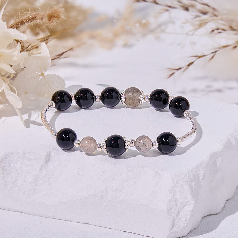 Olivenorma Armband aus Obsidian-Labradorit-Perlen