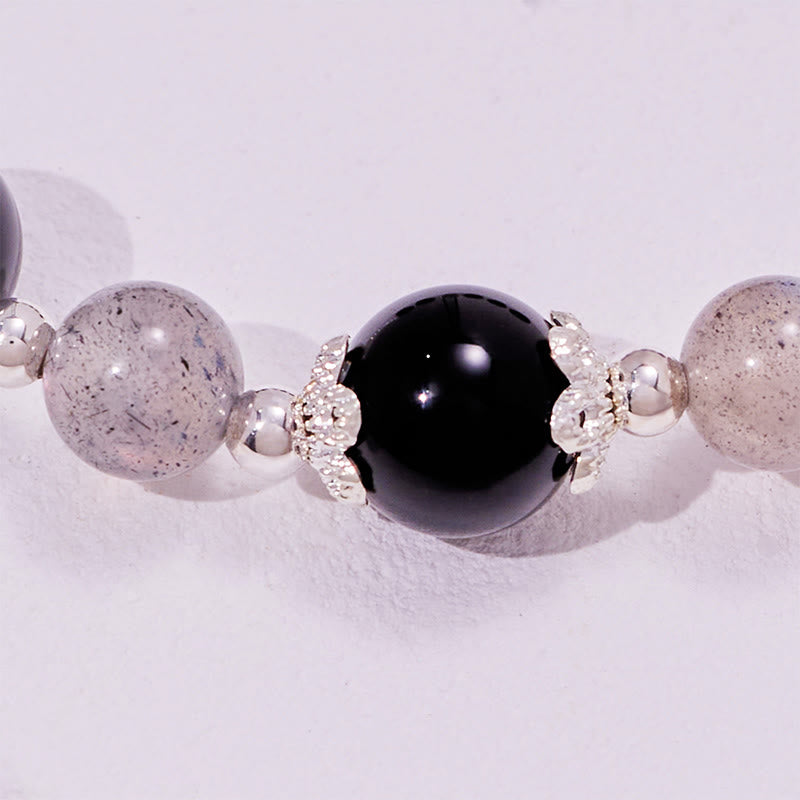 Olivenorma Armband aus Obsidian-Labradorit-Perlen