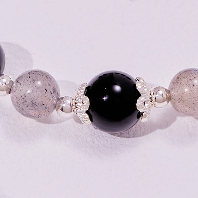 Olivenorma Armband aus Obsidian-Labradorit-Perlen