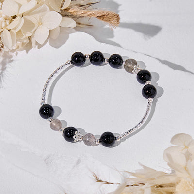 Olivenorma Armband aus Obsidian-Labradorit-Perlen