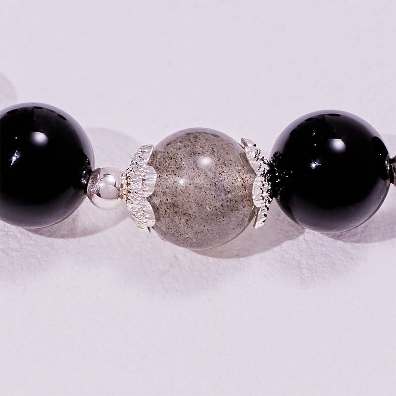 Olivenorma Armband aus Obsidian-Labradorit-Perlen