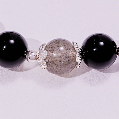 Olivenorma Armband aus Obsidian-Labradorit-Perlen