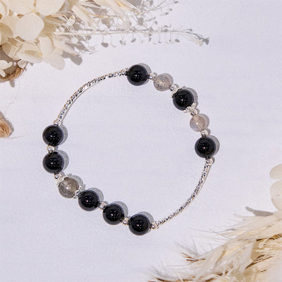Olivenorma Armband aus Obsidian-Labradorit-Perlen