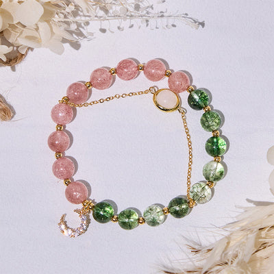 Olivenorma Armband mit Perlen aus grünem Phantomquarz und Erdbeerquarz