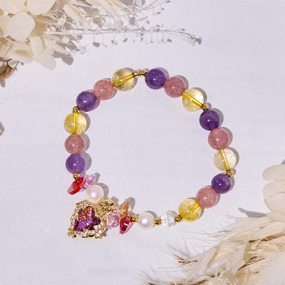 Olivenorma Amethyst Citrin Erdbeerquarz Perlen Armband