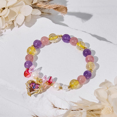 Olivenorma Amethyst Citrin Erdbeerquarz Perlen Armband