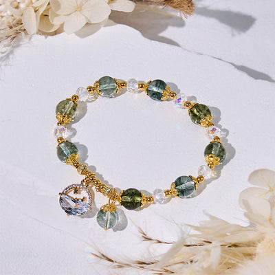 Olivenorma Armband mit grünen Phantomquarzperlen aus klarem Glas