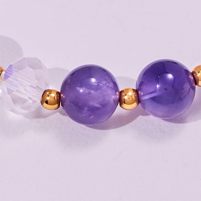 Olivenorma Armband mit Elefantenanhänger und Amethyst-Klarglasperlen