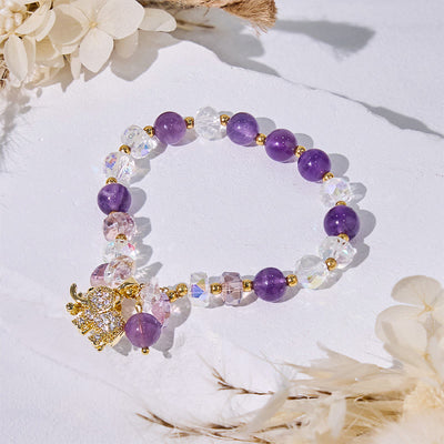 Olivenorma Armband mit Elefantenanhänger und Amethyst-Klarglasperlen
