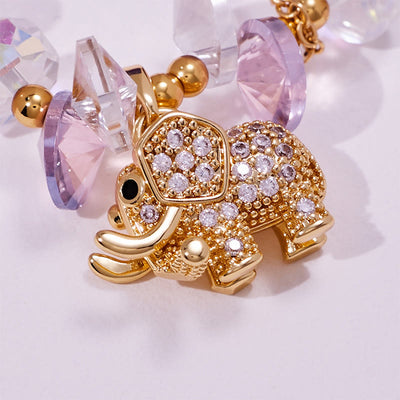Olivenorma Armband mit Elefantenanhänger und Amethyst-Klarglasperlen