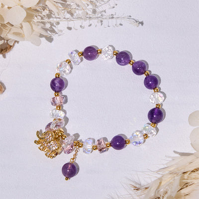 Olivenorma Armband mit Elefantenanhänger und Amethyst-Klarglasperlen