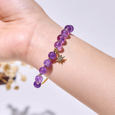 Olivenorma Amethystperlen-Armband mit achtzackigem Sternanhänger