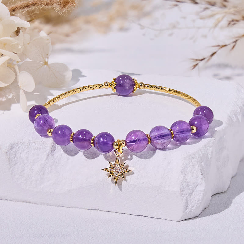 Olivenorma Amethystperlen-Armband mit achtzackigem Sternanhänger