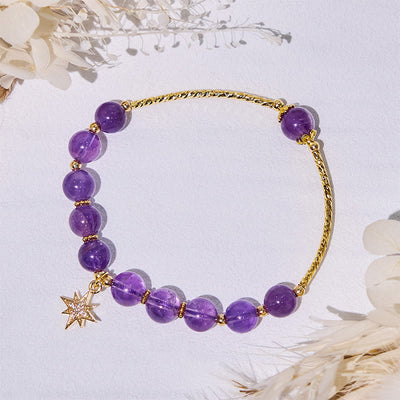 Olivenorma Amethystperlen-Armband mit achtzackigem Sternanhänger