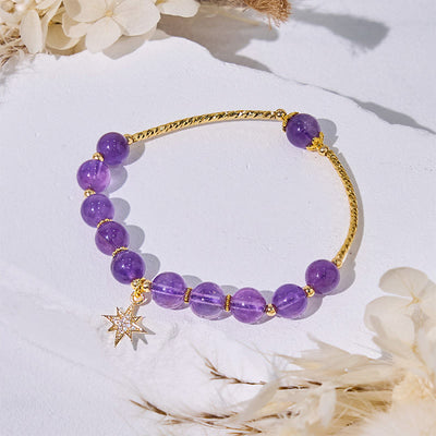 Olivenorma Amethystperlen-Armband mit achtzackigem Sternanhänger