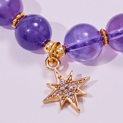 Olivenorma Amethystperlen-Armband mit achtzackigem Sternanhänger