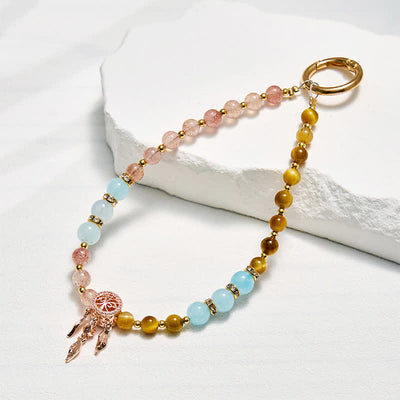 Olivenorma Tigerauge & Erdbeerquarz Schlüsselanhänger Kristall-Handyhalterung - Tigerauge und Erdbeerquarz - image 0