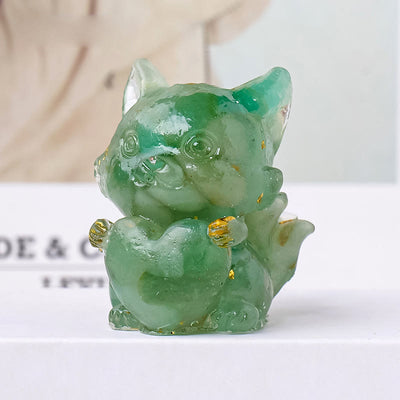 Olivenorma Kristall-Epoxid-Herz, neunschwänziger Fuchs, Edelstein-Dekoration