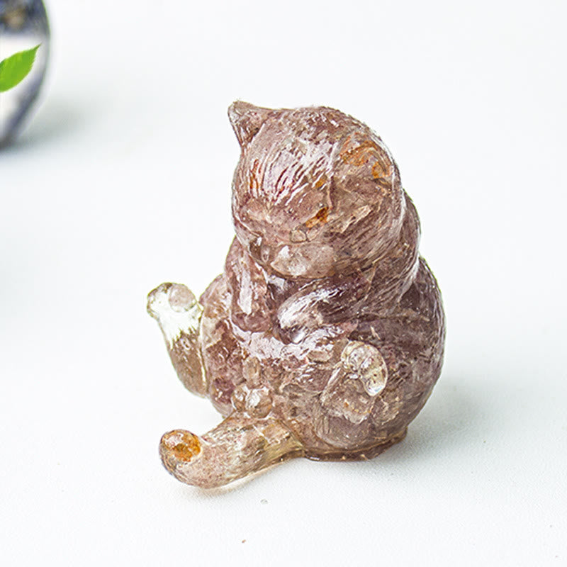 Olivenorma Kristall-Epoxid-Katze in Hitze, Edelstein-Dekoration