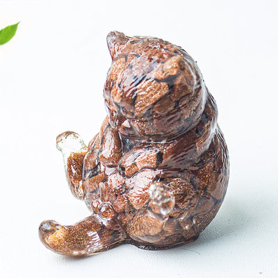 Olivenorma Kristall-Epoxid-Katze in Hitze, Edelstein-Dekoration