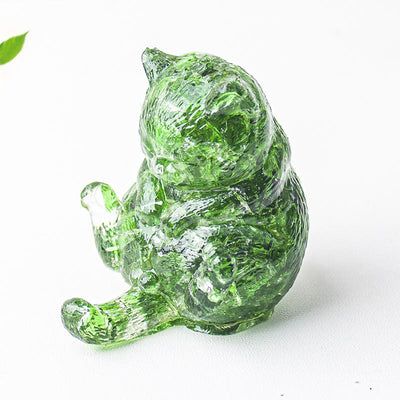 Olivenorma Kristall-Epoxid-Katze in Hitze, Edelstein-Dekoration