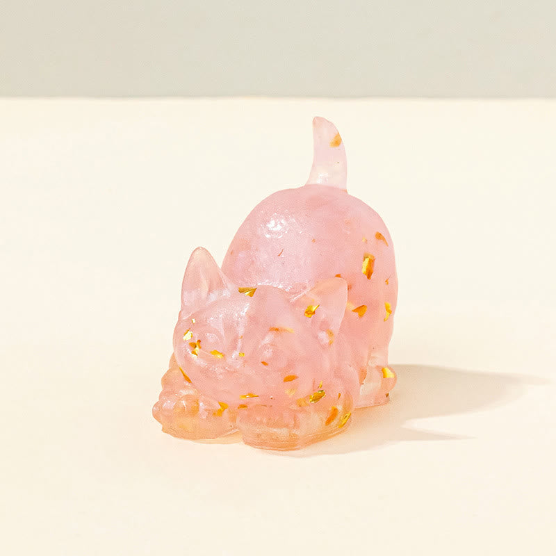 Olivenorma Glücksbringer Kristall Kätzchen Figur Edelstein Dekoration - Rosenquarz - Pose 2 - image 34