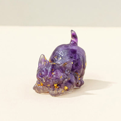 Olivenorma Glücksbringer Kristall Kätzchen Figur Edelstein Dekoration - Amethyst - Pose 2 - image 12