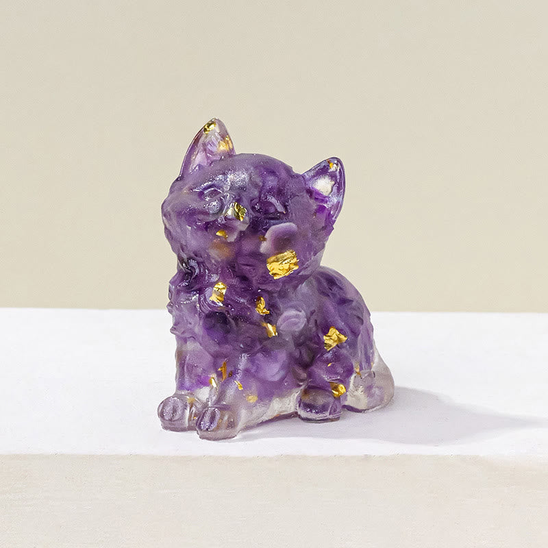 Olivenorma Glücksbringer Kristall Kätzchen Figur Edelstein Dekoration - Amethyst - Pose 1 - image 11
