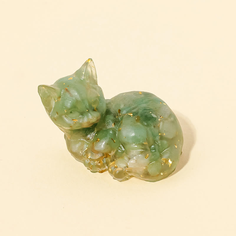 Olivenorma Glücksbringer Kristall Kätzchen Figur Edelstein Dekoration - Grüner Aventurin - Pose 4 - image 9
