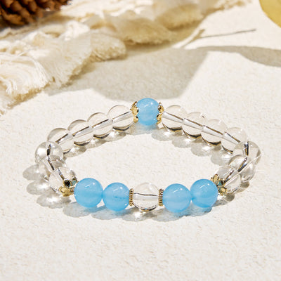 Olivenorma „Harmony Breeze“ Naturstein-Armband für innere Stärke - 10 mm - Aquamarin + Klarer Kristall - image 1