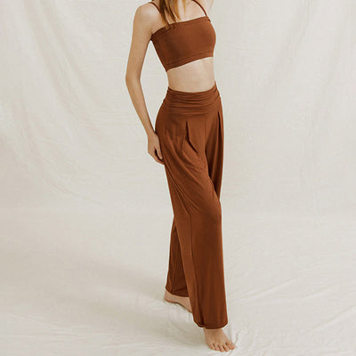 Olivenorma – Verstellbare Yogahose mit weitem Bein