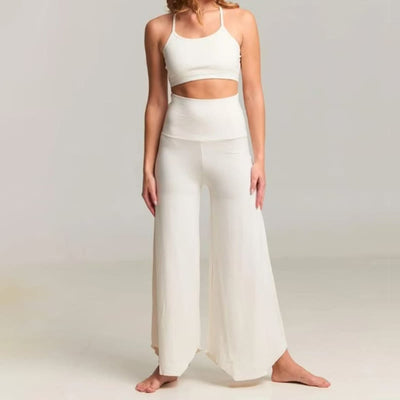 Olivenorma – Kurze Yoga-Schlaghose mit hoher Taille - Weiß - 2XL - image 7