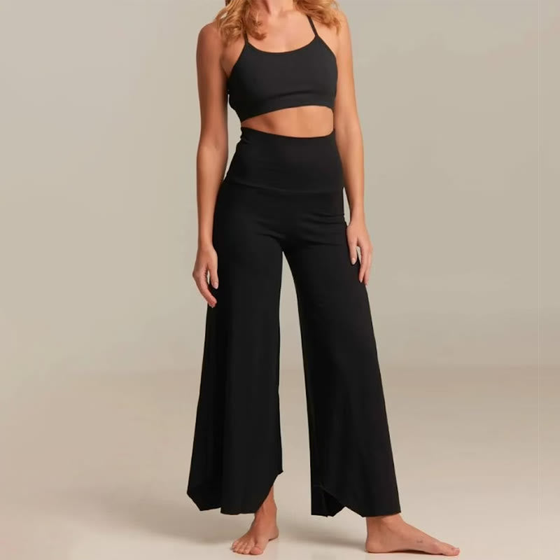 Olivenorma – Kurze Yoga-Schlaghose mit hoher Taille - Schwarz - 2XL - image 15