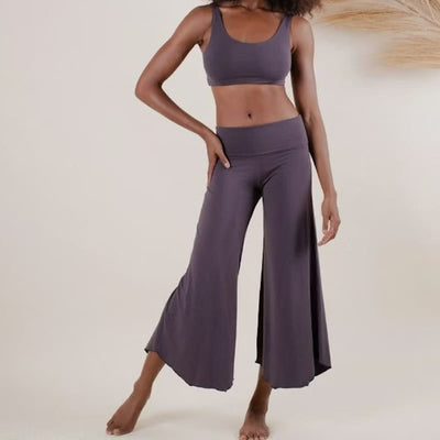 Olivenorma – Kurze Yoga-Schlaghose mit hoher Taille - Lila - 2XL - image 1