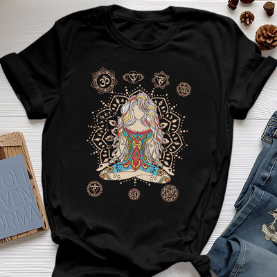 Olivenorma – Baumwoll-T-Shirt „Meditierende Göttin“