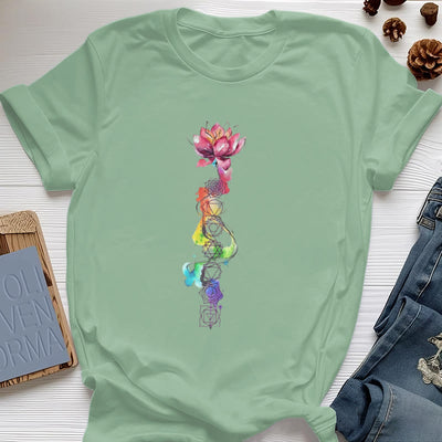 Olivenorma – T-Shirt mit Lotus-Chakra-Energie-Aquarelldruck